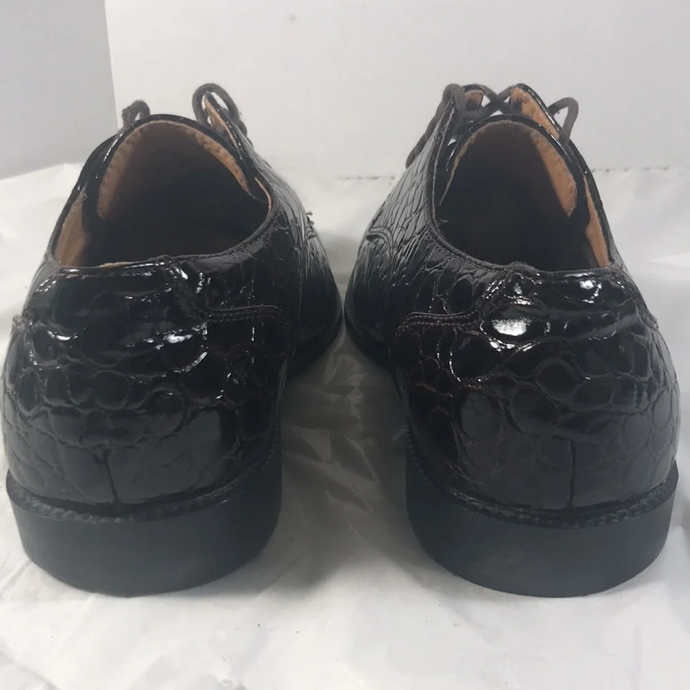 Men's Giovanni Chocolate Brown Reptile Print Leather Lace Up Dress Shoes